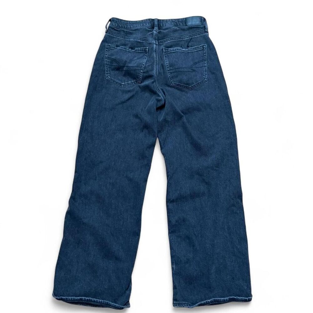 American Eagle Super High Rise Baggy Wide Leg Jeans Black Distressed Size 6 Long - Picture 2 of 4